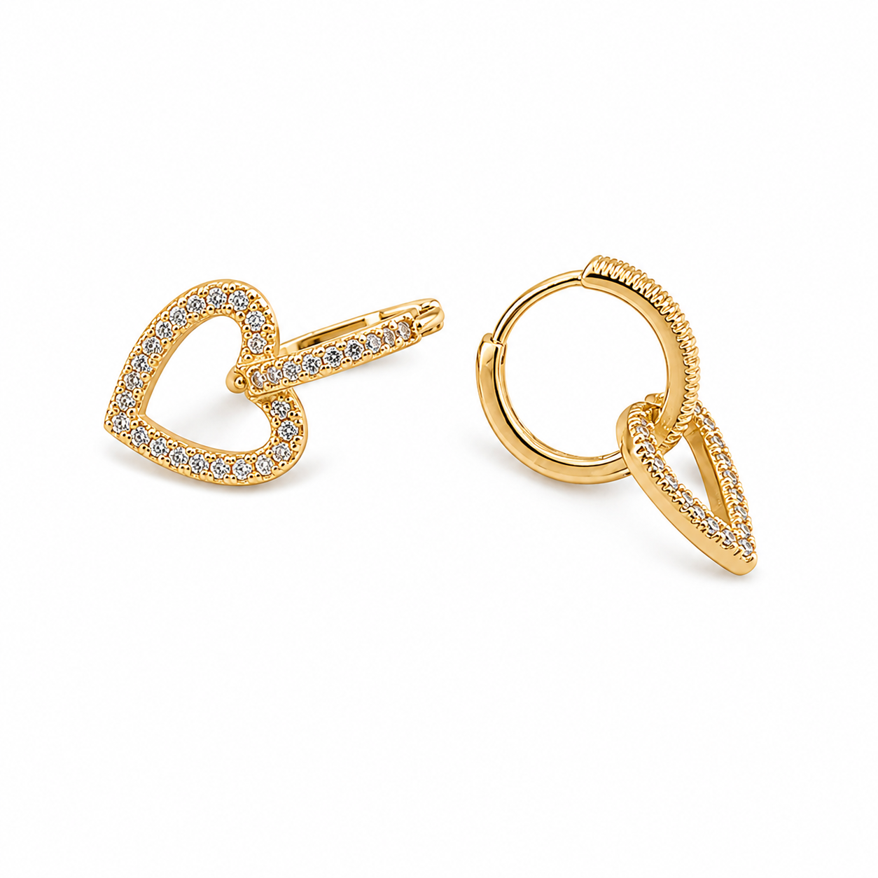 PM052G – Gold CZ Heart Frame Huggie Drop Minđuše