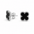 PM155 – Silver M Black Four-Leaf Clover Stud Minđuše