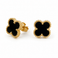 PM093G – Gold M Black Four-Leaf Clover Stud Minđuše