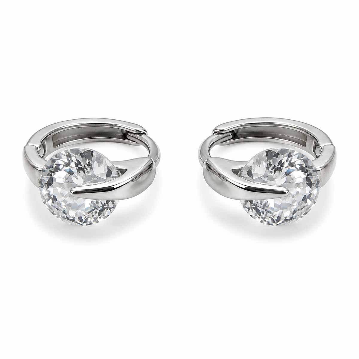 PM158 – Silver CZ Solitaire Tension Huggie Minđuše