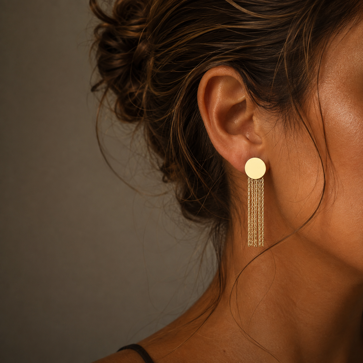 PM036G – Gold Disc Chain Fringe Minđuše
