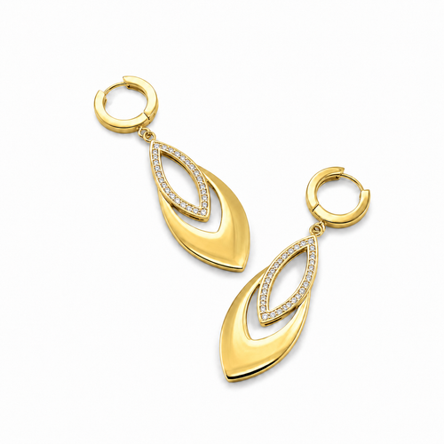 PM040G – Gold Double Marquise Pavé Drop Minđuše