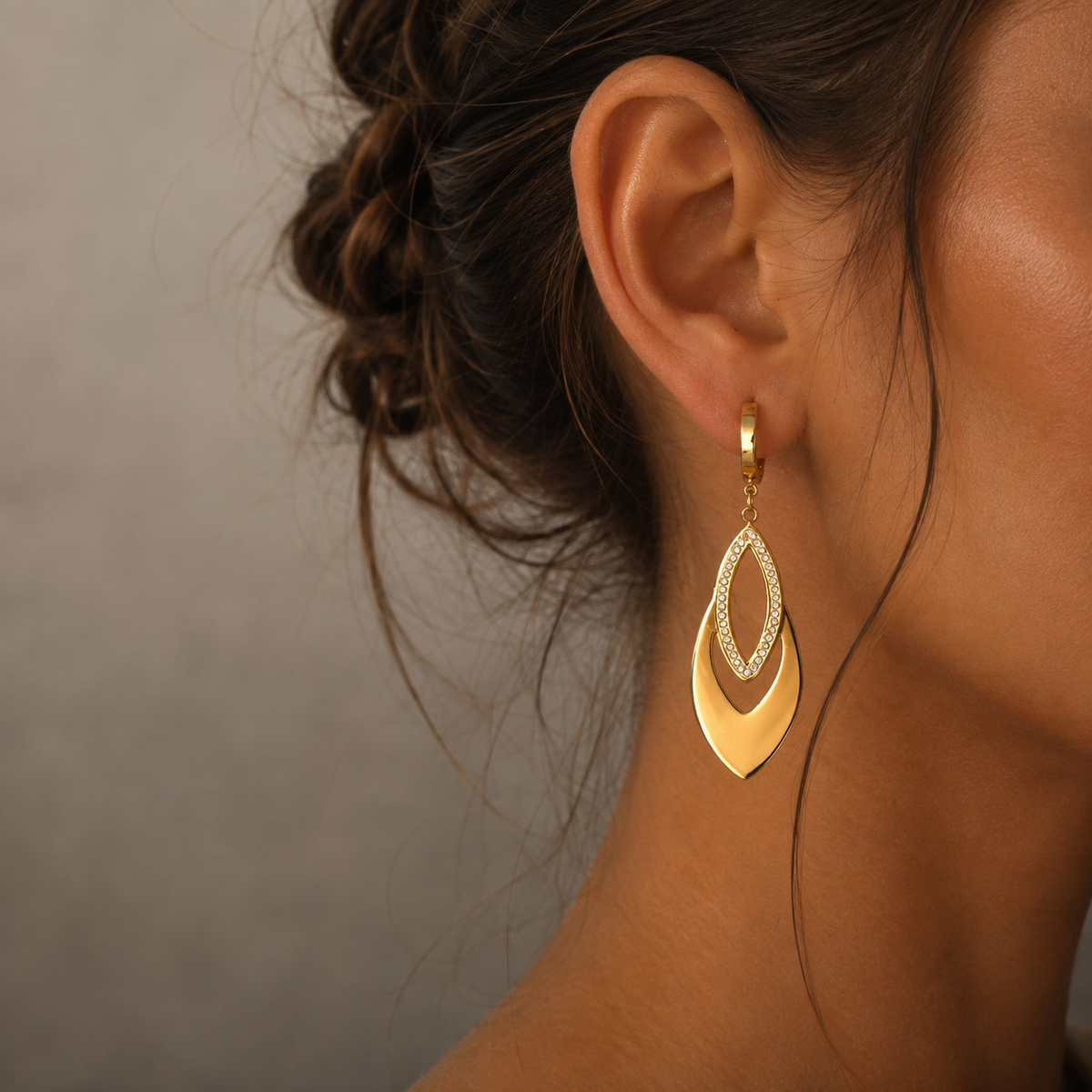 PM040G – Gold Double Marquise Pavé Drop Minđuše
