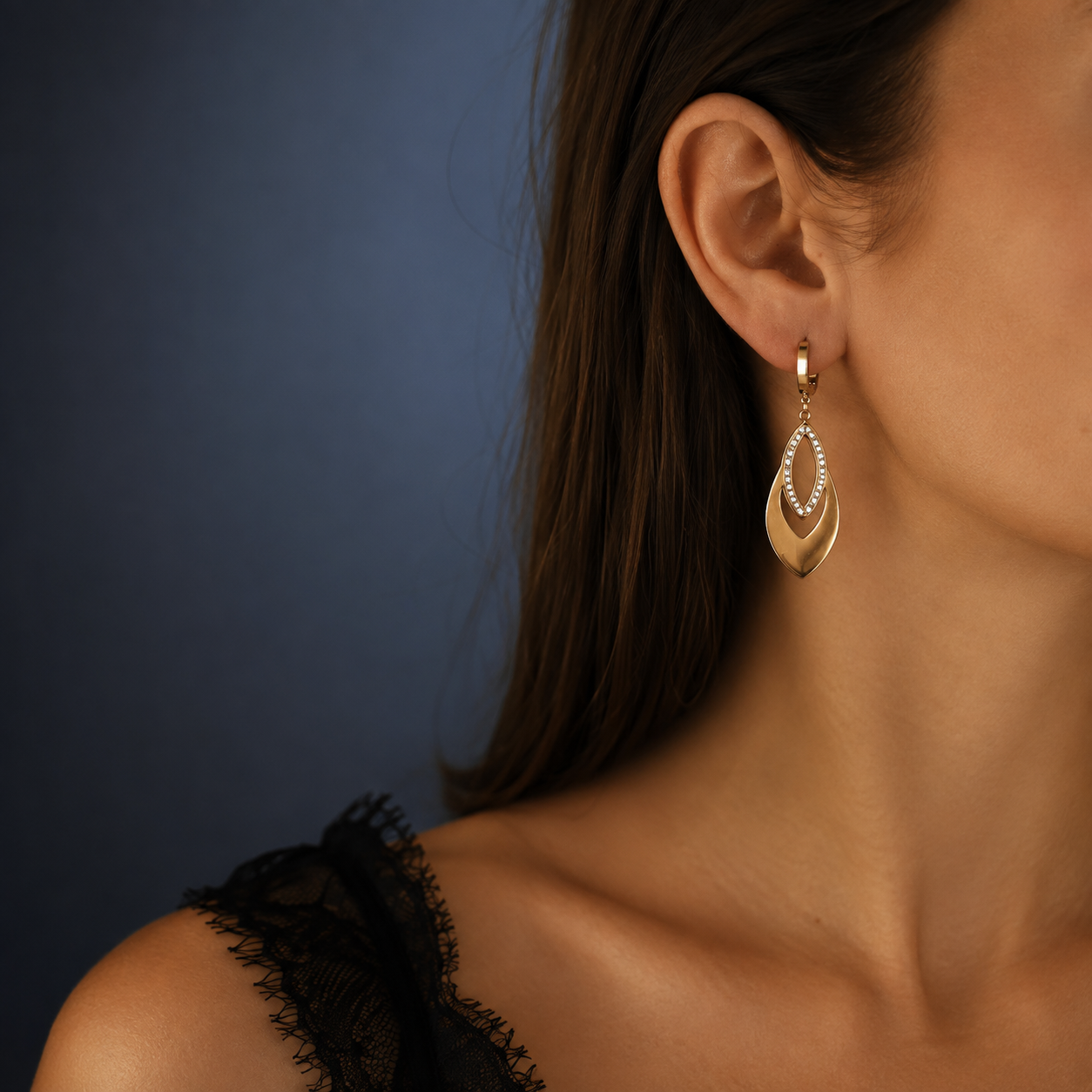 PM040G – Gold Double Marquise Pavé Drop Minđuše
