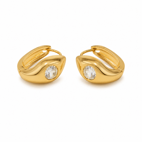 PM065G – Gold Dome Bezel CZ Huggie Minđuše