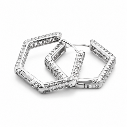 PM053 – Silver Hexagon Pave Minđuše