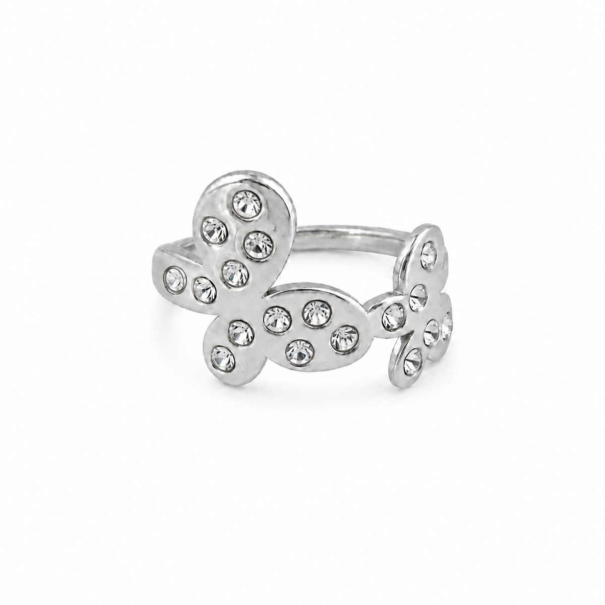 PP015 – Silver Duo Butterfly Pavé Open Prsten