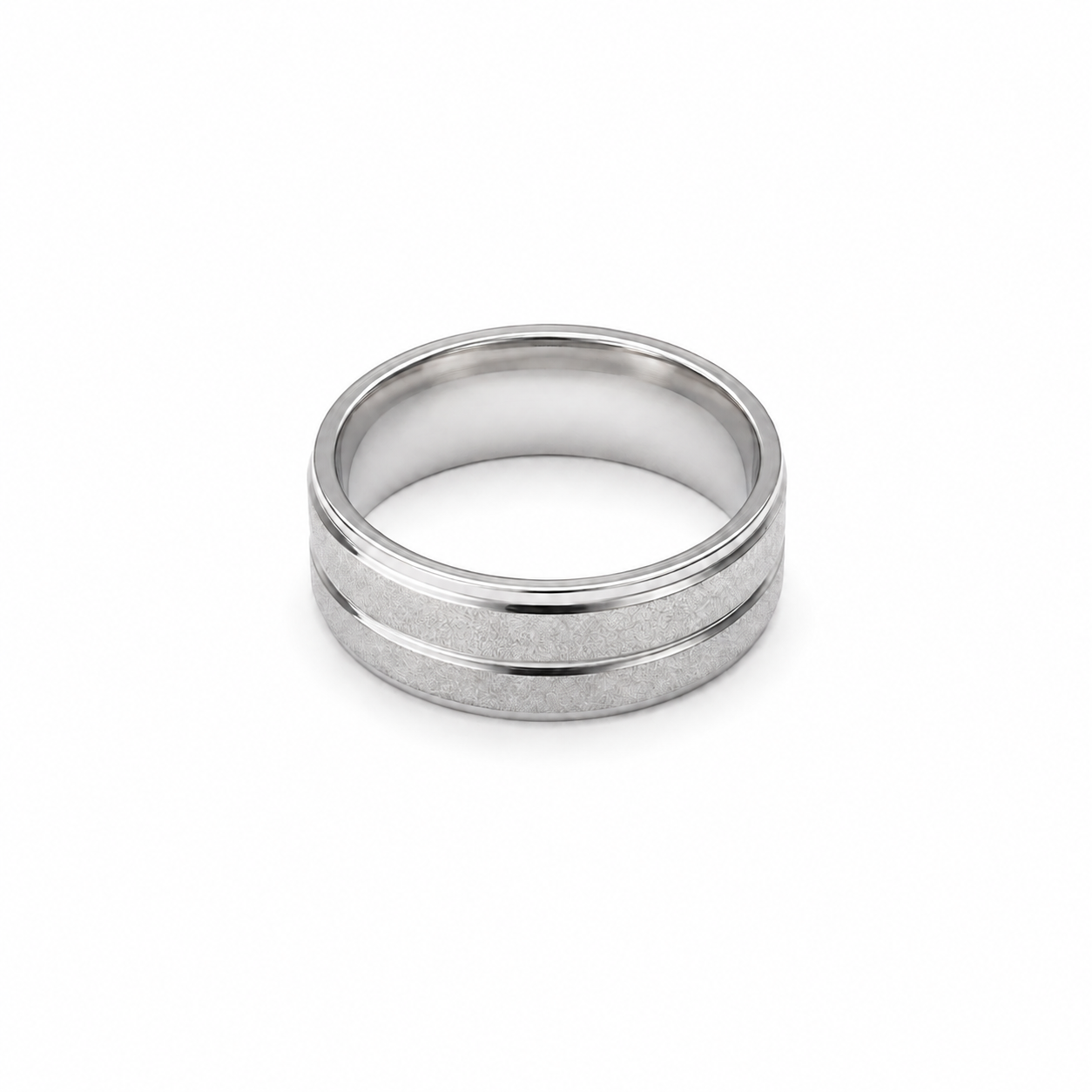 PP045 – Silver Dual Finish Wide Band Prsten