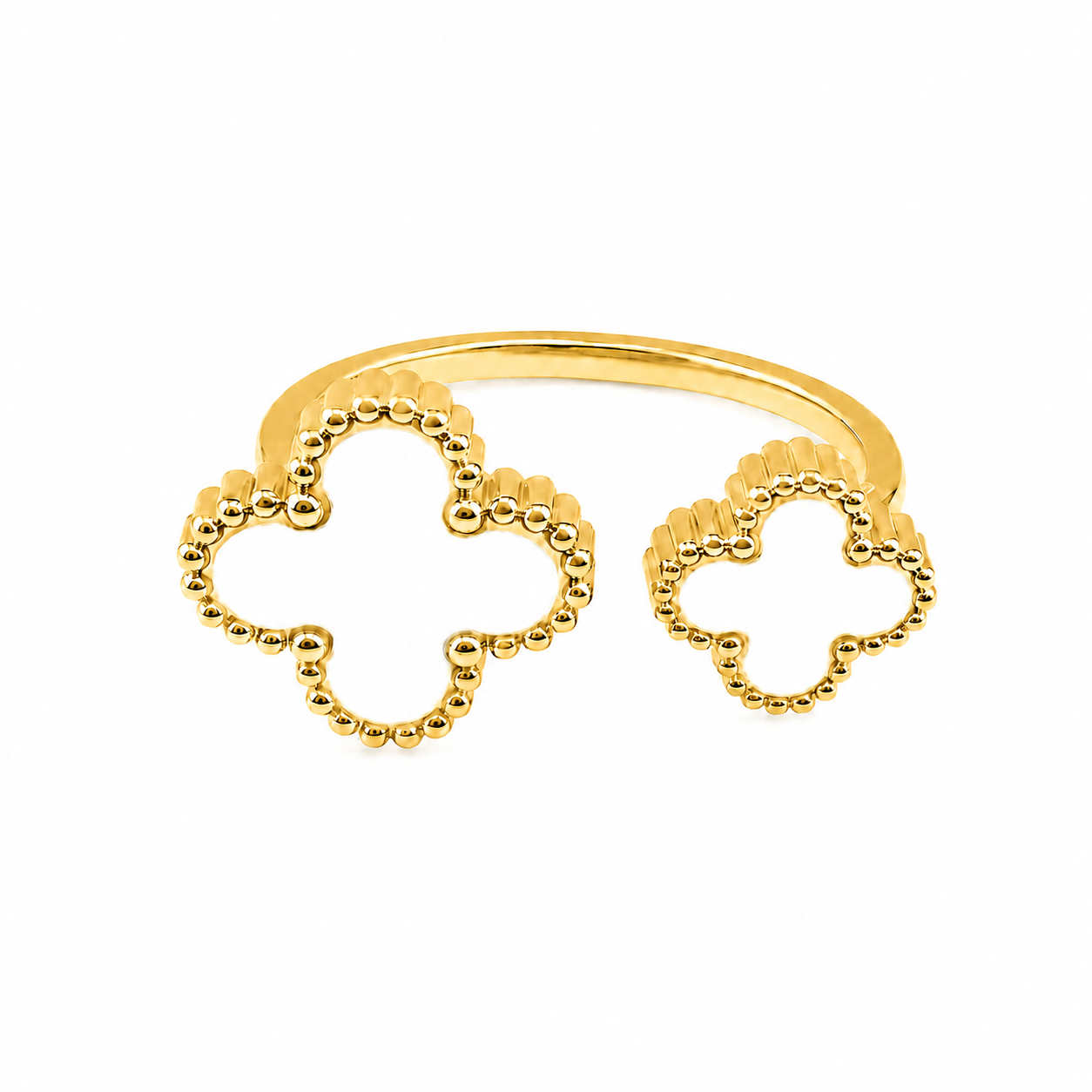 PP002G – Gold White Twin Clover Open Prsten