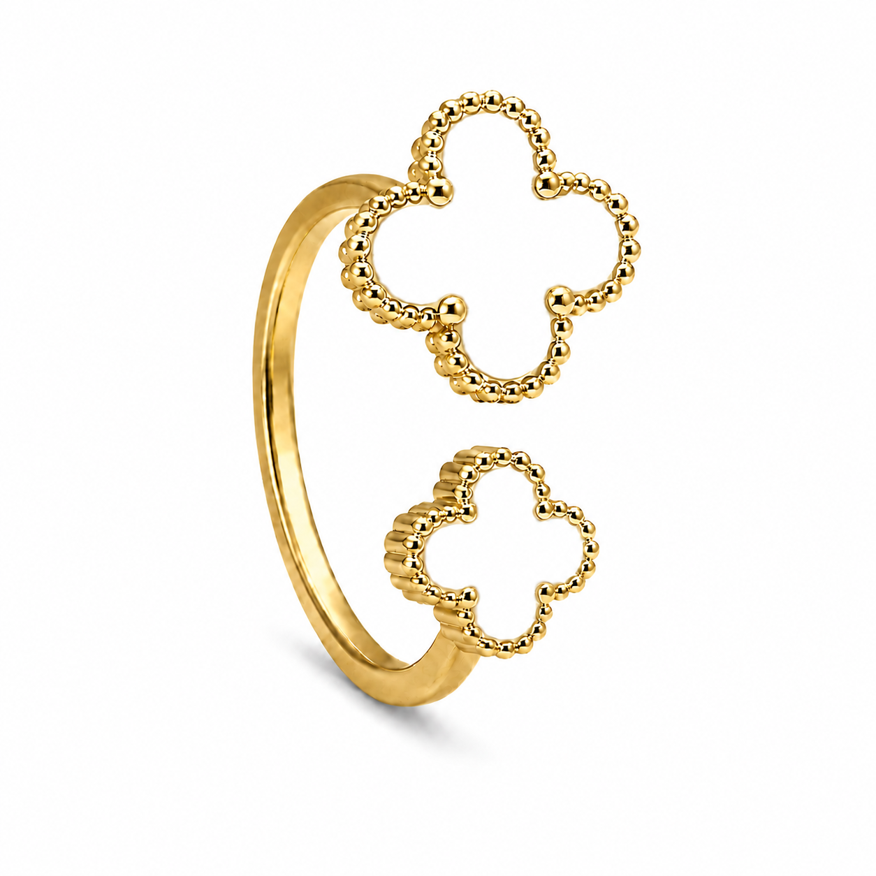 PP002G – Gold White Twin Clover Open Prsten