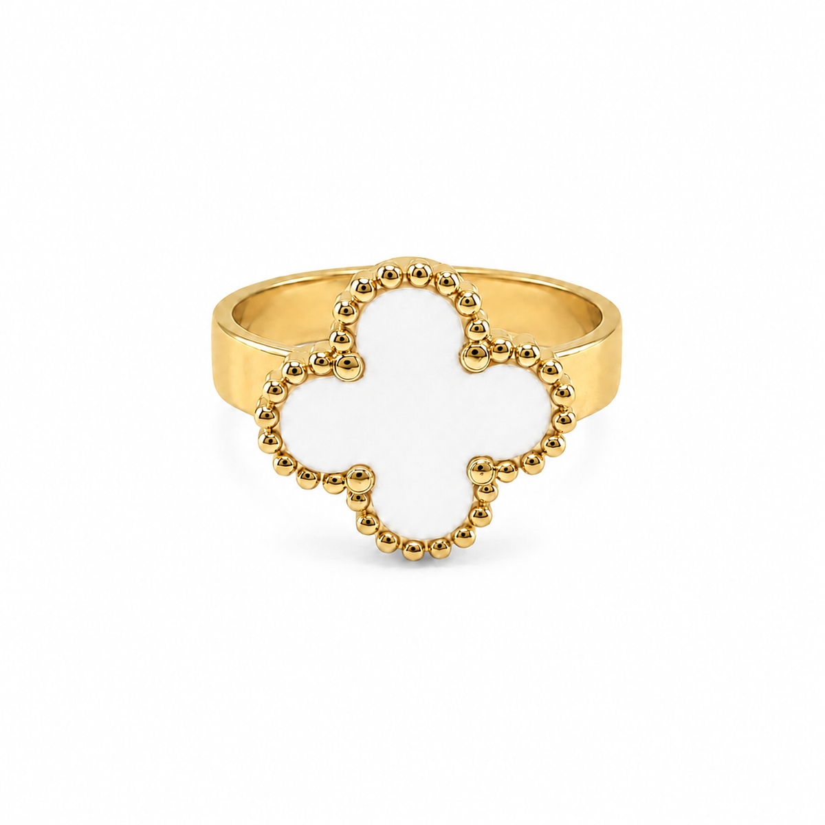 PP004G – Gold White Clover Wide Band Prsten