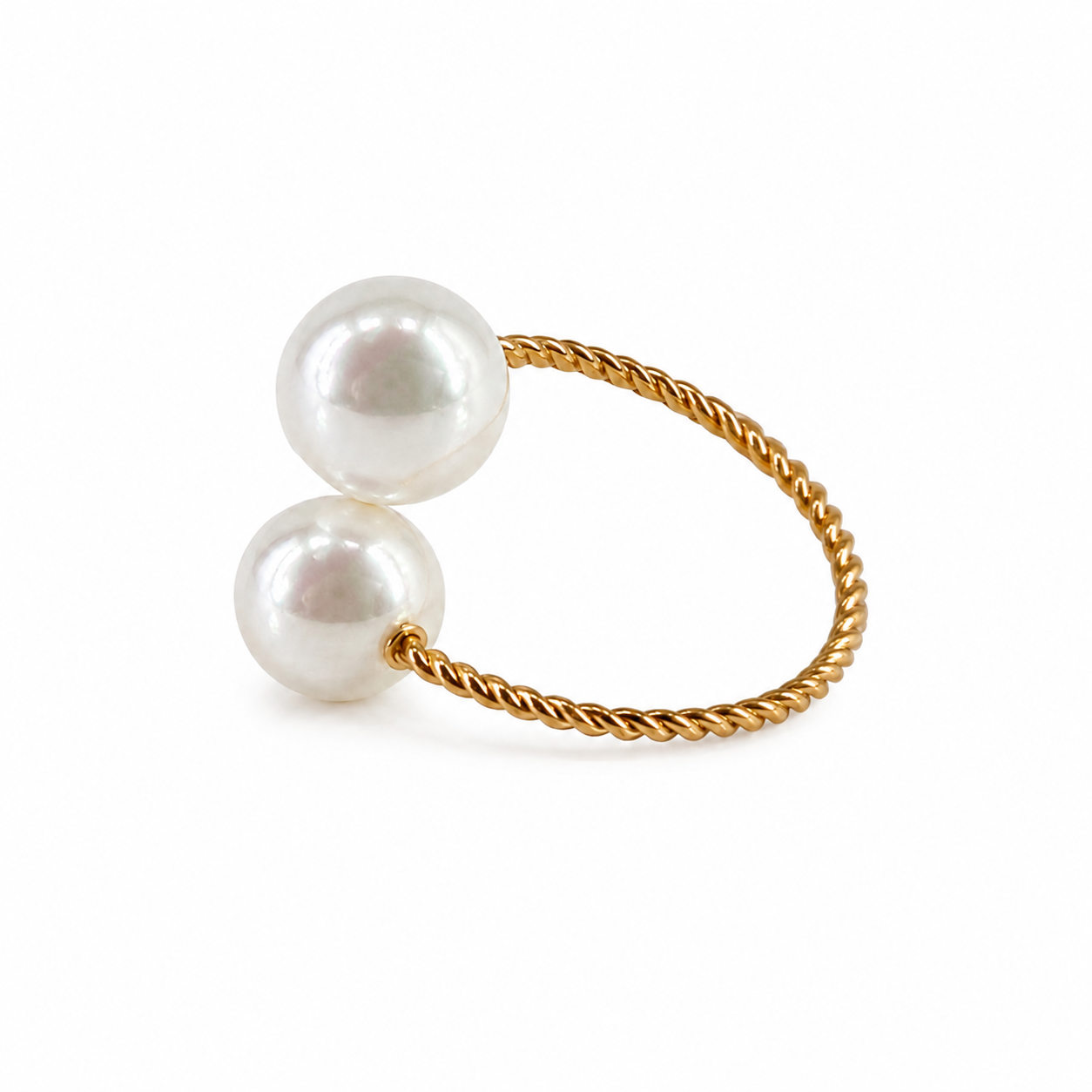 PP008G – Gold Twisted Twin Pearl Bypass Prsten