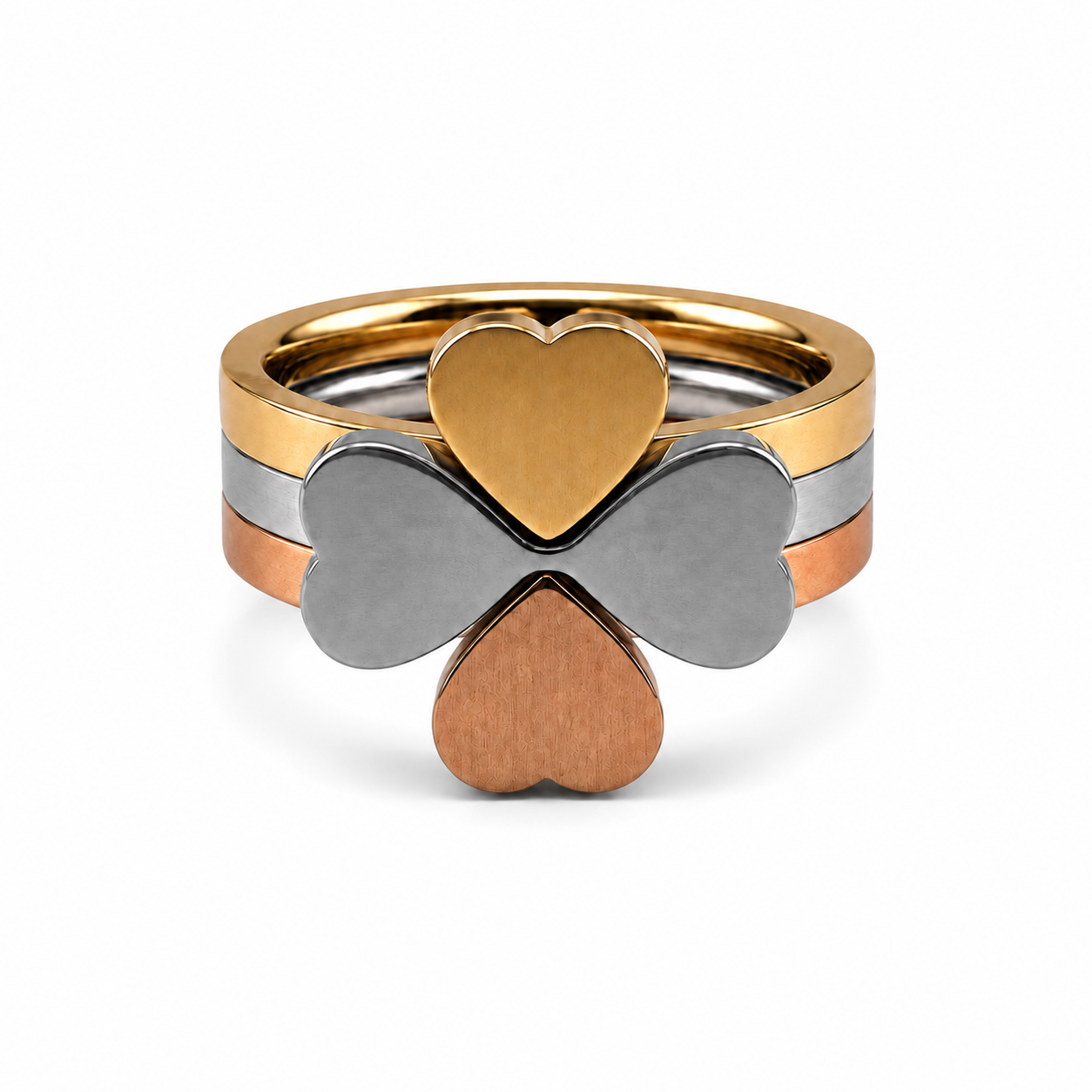 PP020 – Silver Gold Rose Gold Heart Stack Prsten Set
