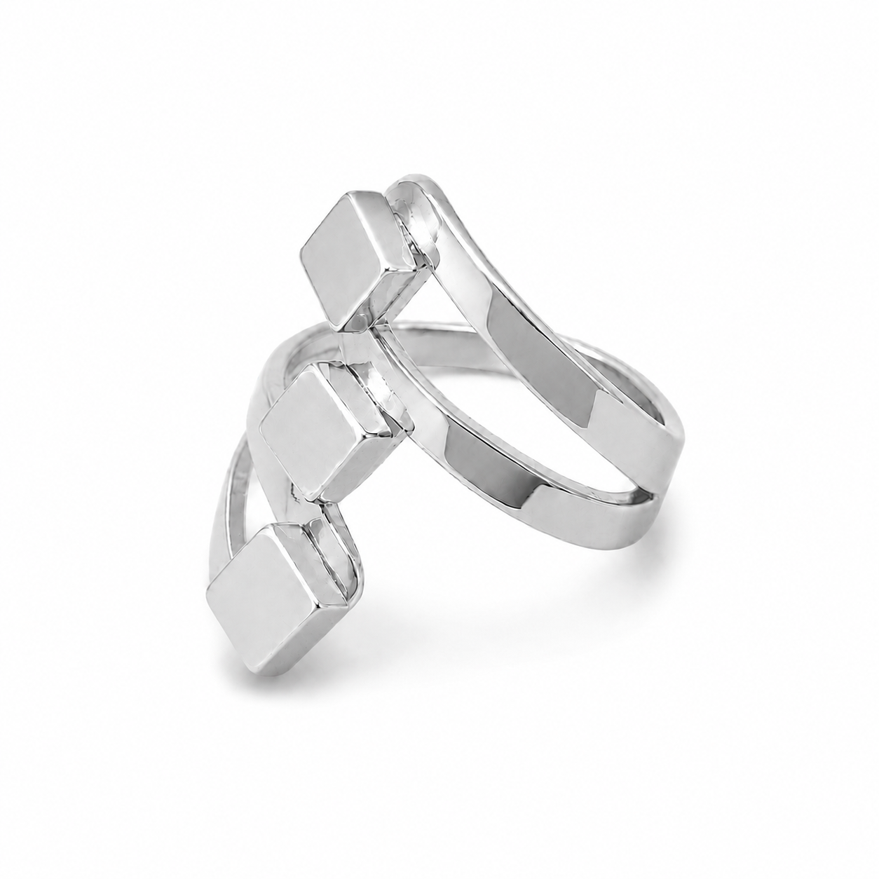 PP007 – Silver Triple Cube Open Prsten