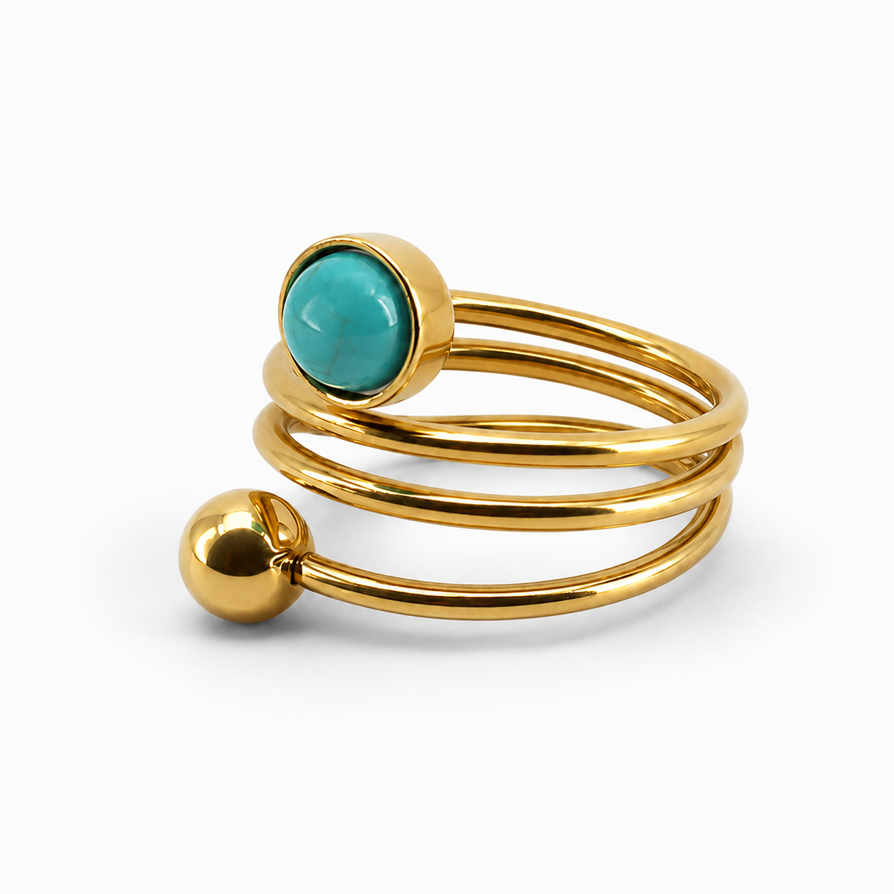 PP025G – Gold Turquoise & Ball Spiral Open Prsten