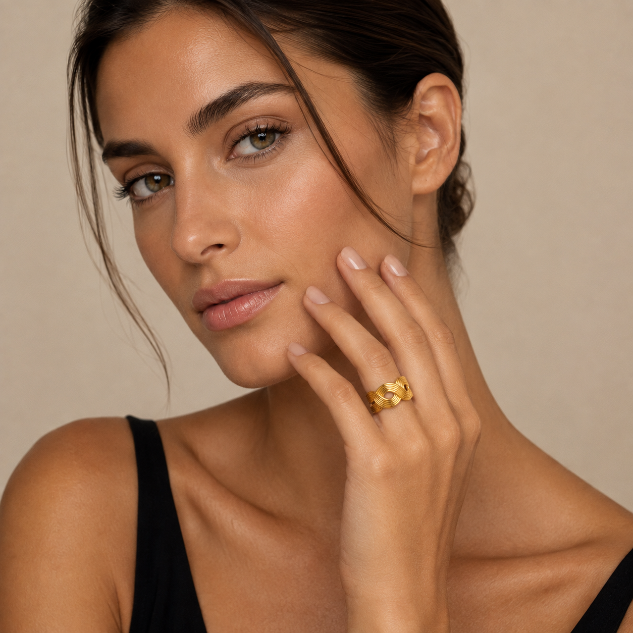 PP026G – Gold Wave Milgrain Interlace Cuff Prsten
