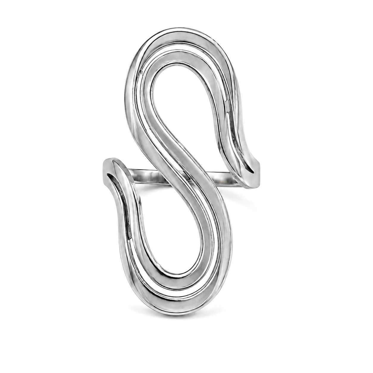 PP046 – Silver Fluid Double Loop Sculptural Prsten – detalj