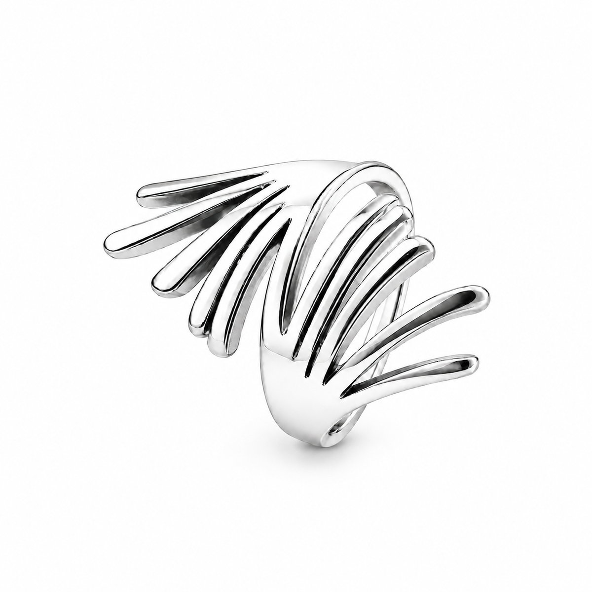 PP048 – Silver Multi Ray Wing Sculptural Prsten – detalj