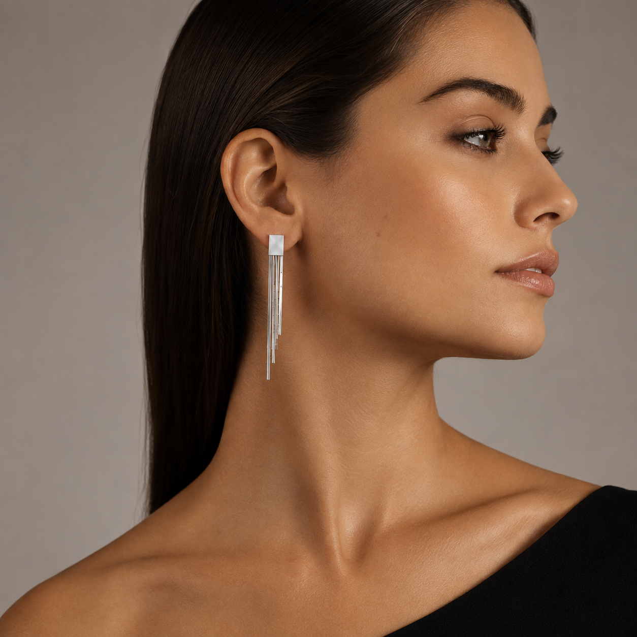 PM042 – Silver Cascade Chain Fringe Stud Minđuše