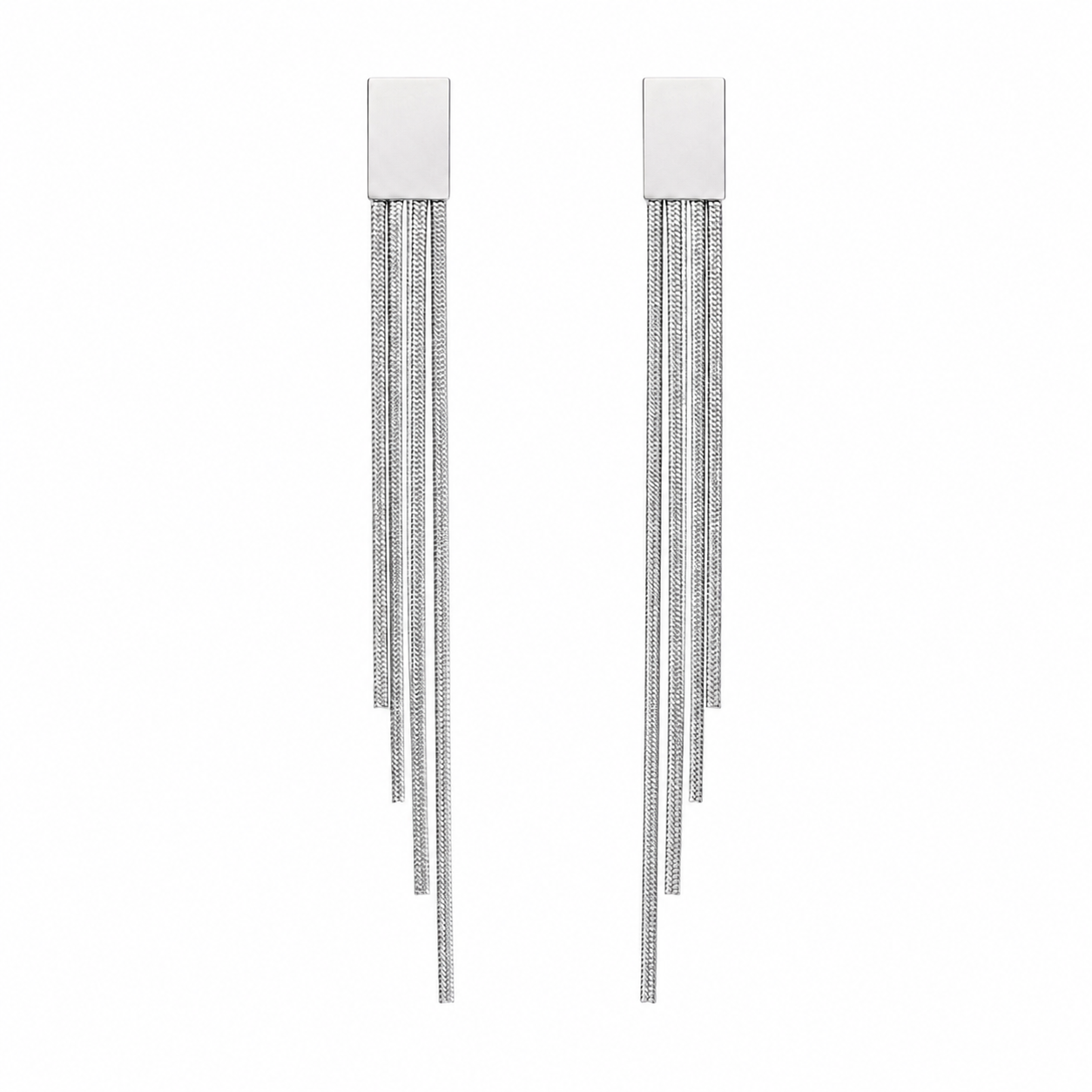 PM042 – Silver Cascade Chain Fringe Stud Minđuše