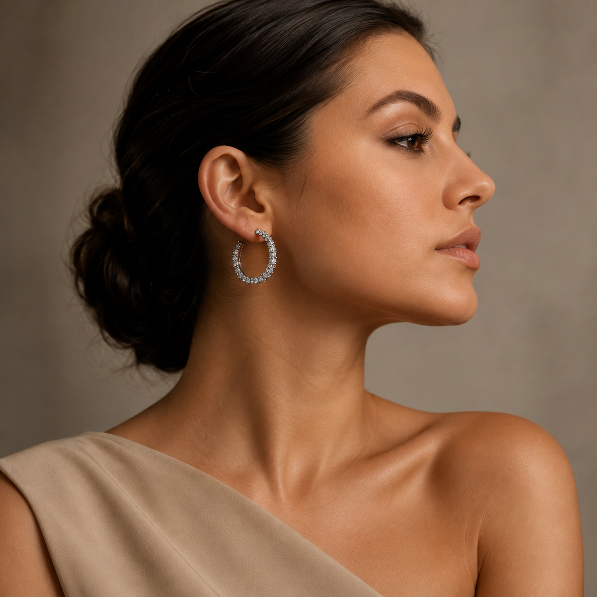 PM044 – Silver Baguette CZ Full Hoop Stud Minđuše