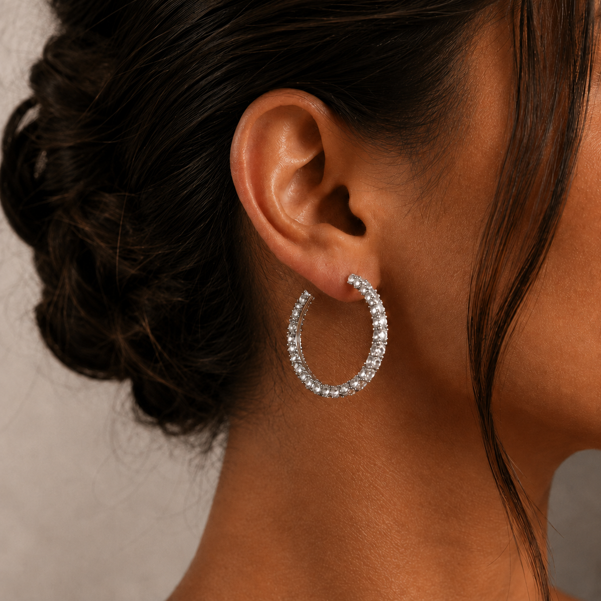 PM044 – Silver Baguette CZ Full Hoop Stud Minđuše