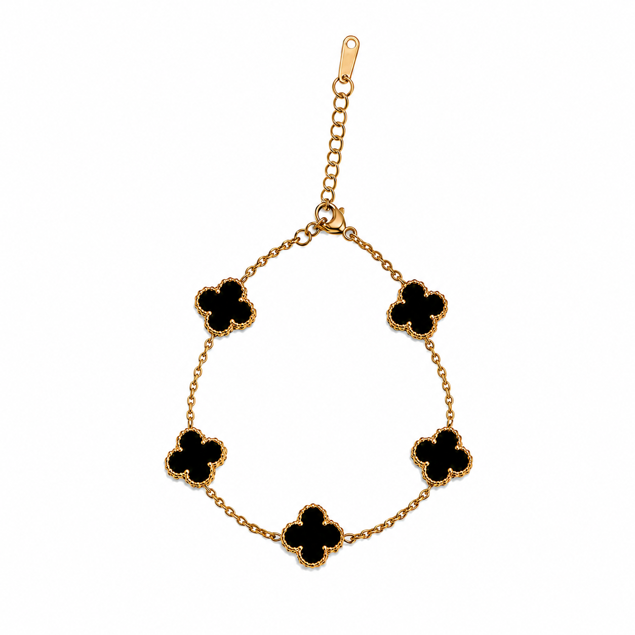 PN001G – Gold Black Five Clover Chain Narukvica