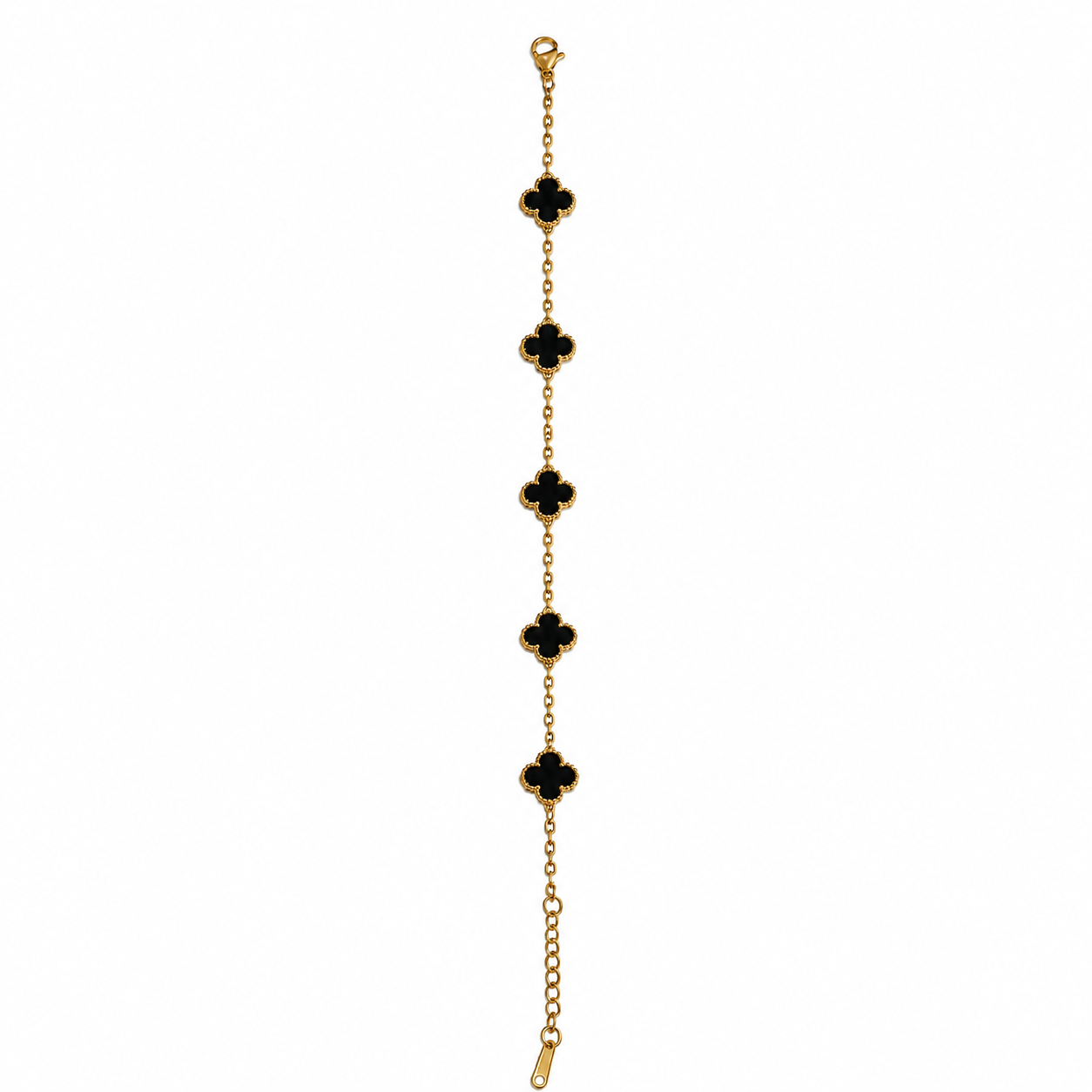PN001G – Gold Black Five Clover Chain Narukvica