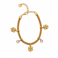 PN011G – Gold Mesh Chain Clover & Crystal Charm Narukvica