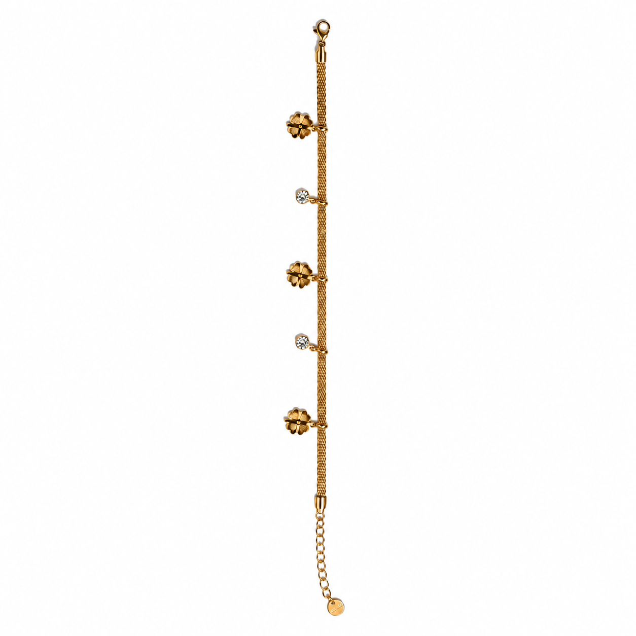 PN011G – Gold Mesh Chain Clover & Crystal Charm Narukvica