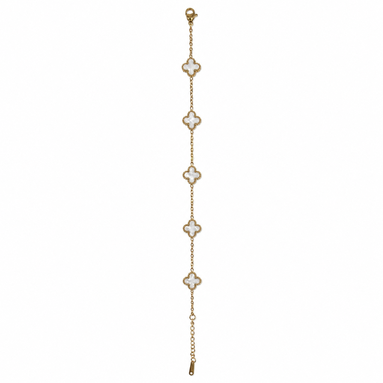 PN002G – Gold White Five Clover Chain Narukvica