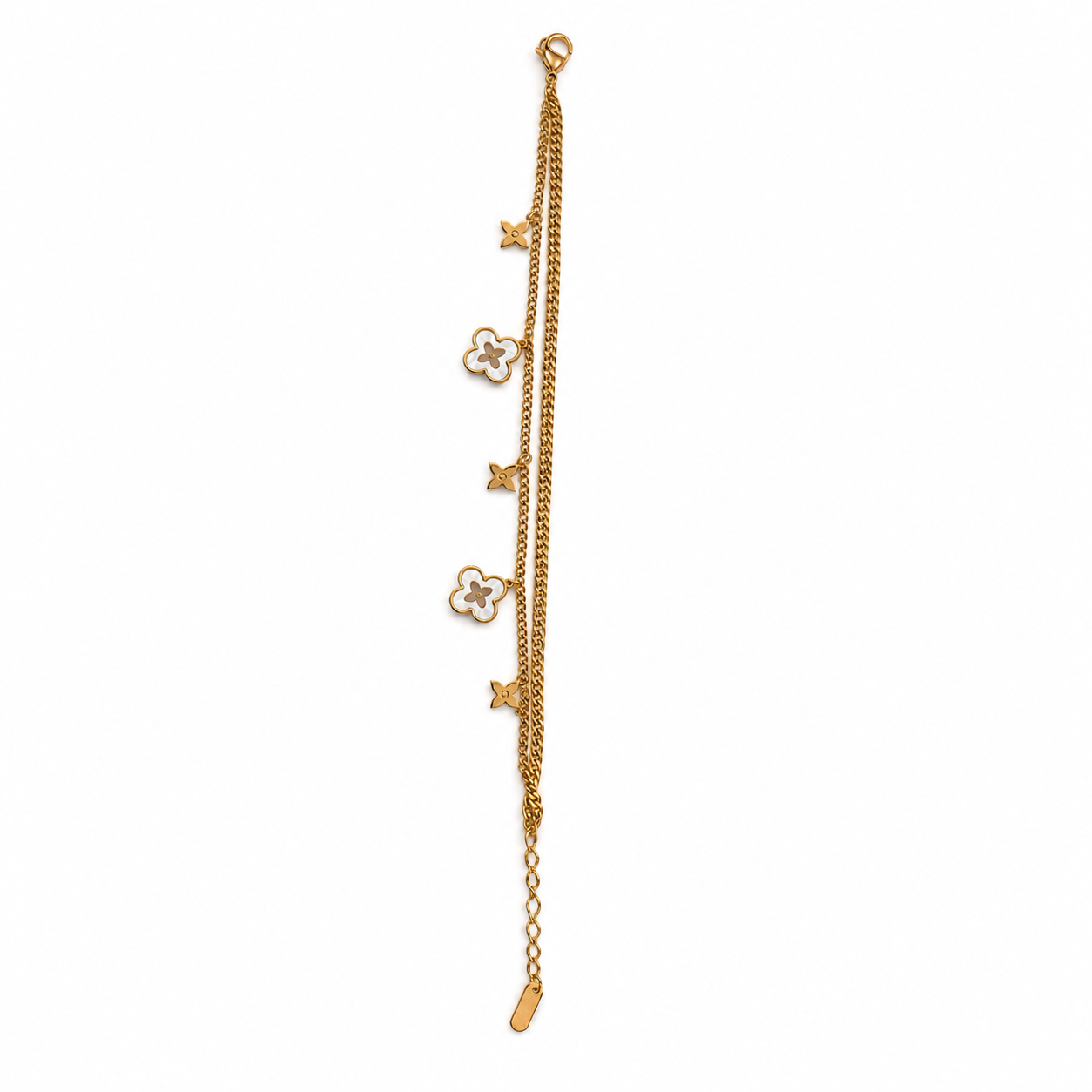 PN003G – Gold Layered Curb Chain White MOP Charm Narukvica