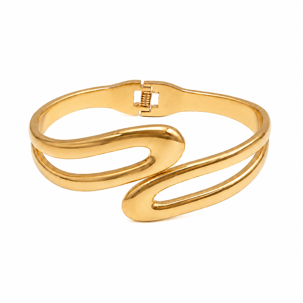 PNC007G – Gold Open Wave Swirl Cuff Bangle Narukvica