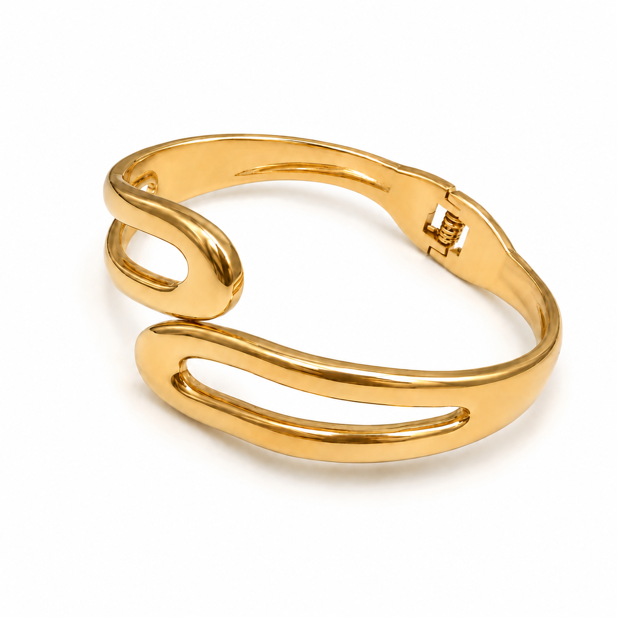 PNC007G – Gold Open Wave Swirl Cuff Bangle Narukvica