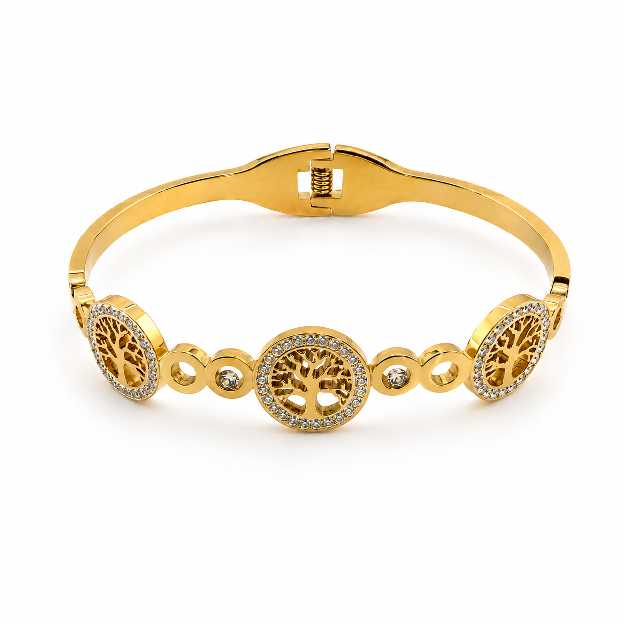 PNC008G – Gold Tree of Life Pavé CZ Bangle Narukvica