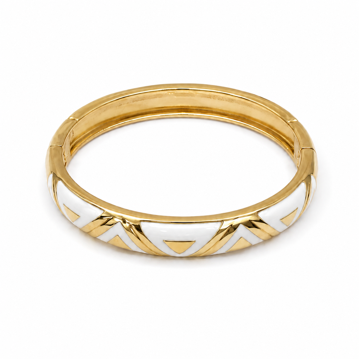 PNL010G – Gold White Chevron Enamel Bangle Narukvica