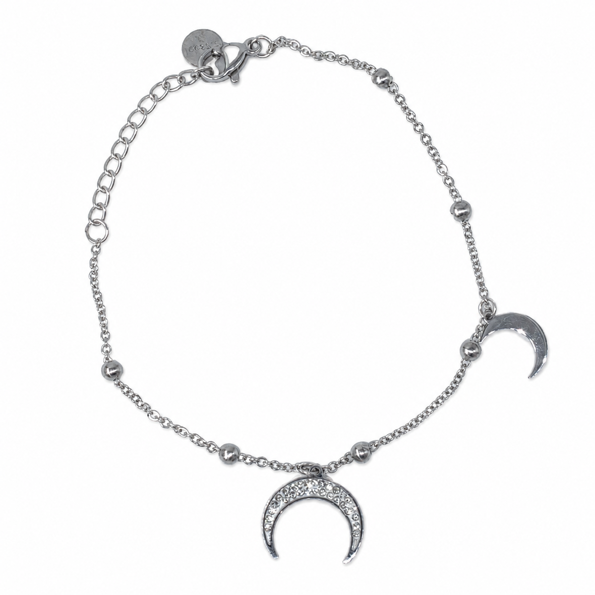 PN010 – Silver Moon & CZ Pavé Crescent Satellite Chain Narukvica