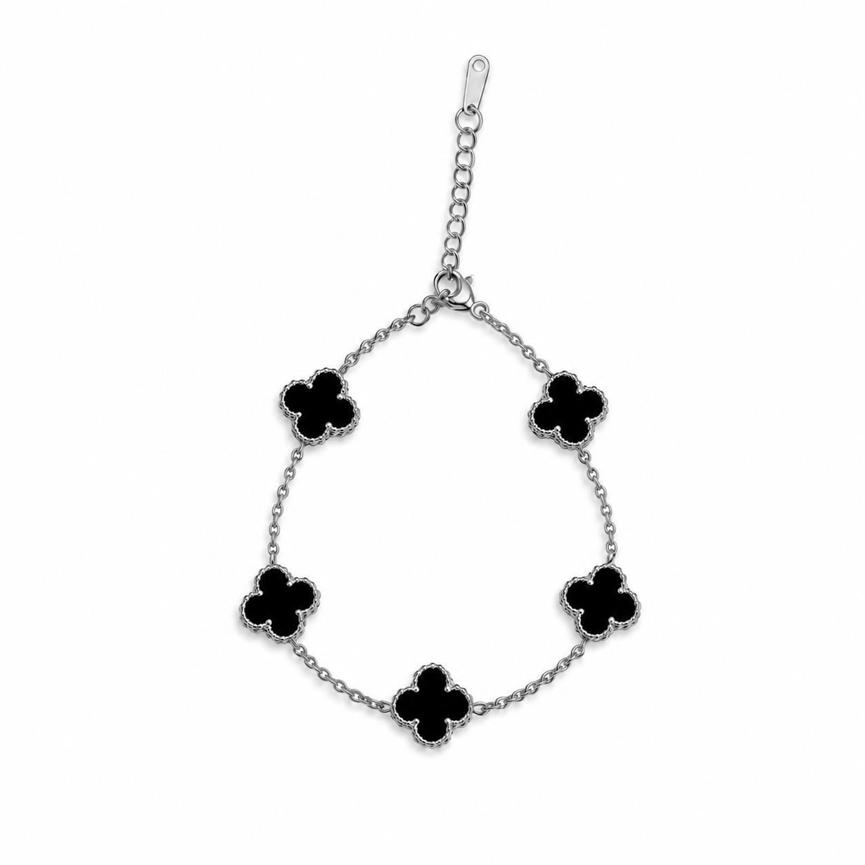 PN016 – Silver Black Five Clover Chain Narukvica