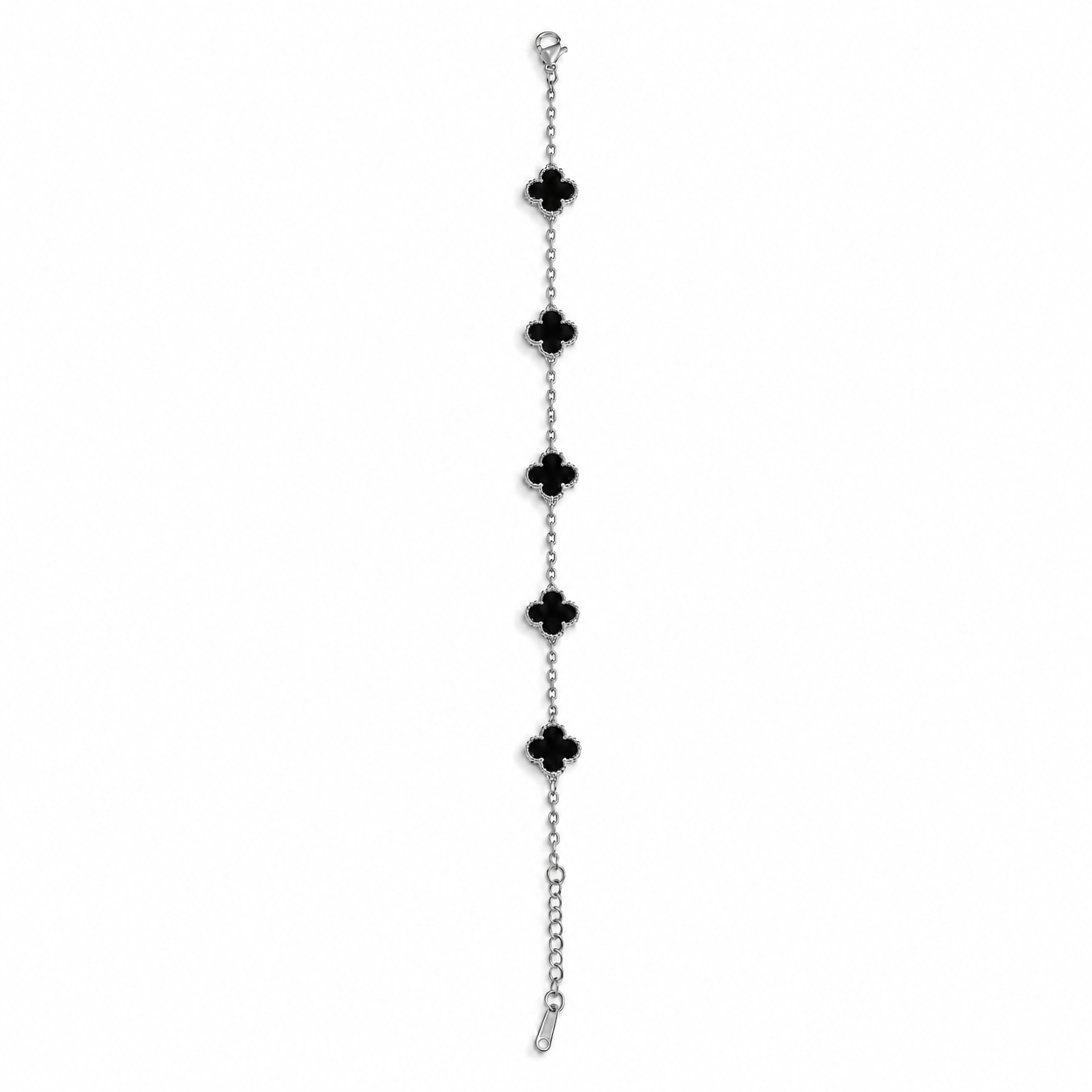 PN016 – Silver Black Five Clover Chain Narukvica
