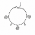 PN020 – Silver Ball Chain 3× Engraved Flower & CZ Bezel Drop Charm Narukvica