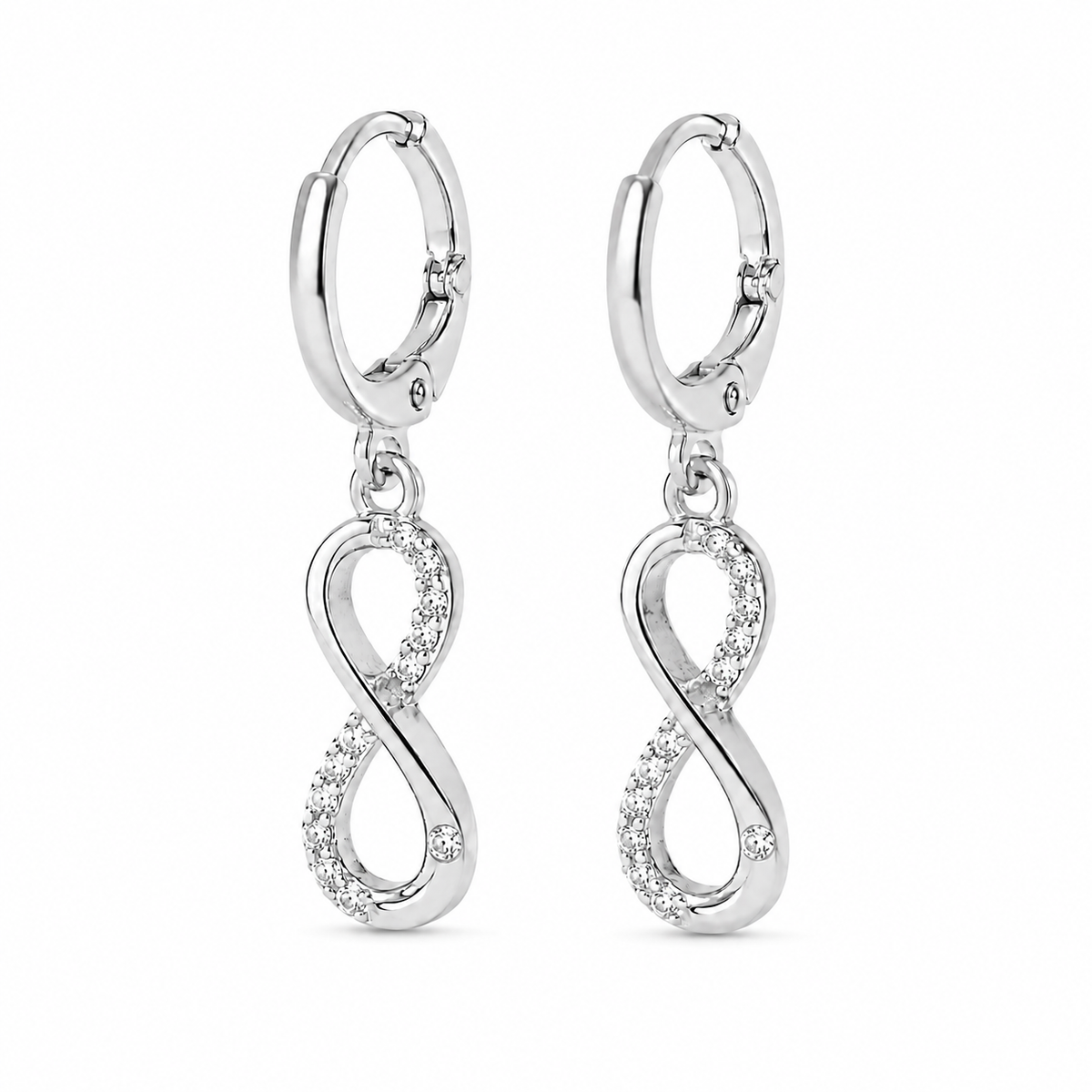 PM003 – Silver CZ Infinity Charm Huggie Minđuše