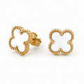 PM092G – Gold M White Four-Leaf Clover Stud Minđuše