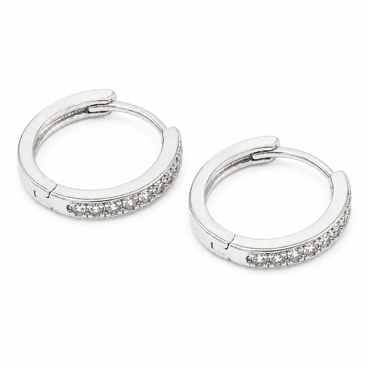 PM041 – Silver Crystal Row Chunky Huggie Minđuše
