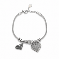PN021 – Silver Snake Chain Filigran & Pavé Heart Charm Narukvica