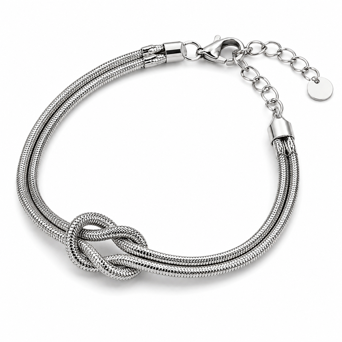 PN022 – Silver Double Snake Chain Love Knot Narukvica