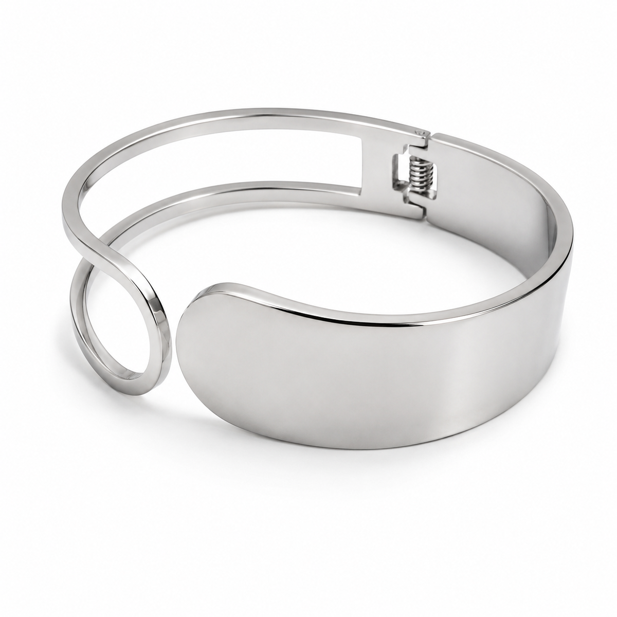 PNC025 – Silver Flat Panel & Oval Cutout Asymmetric Cuff Bangle Narukvica