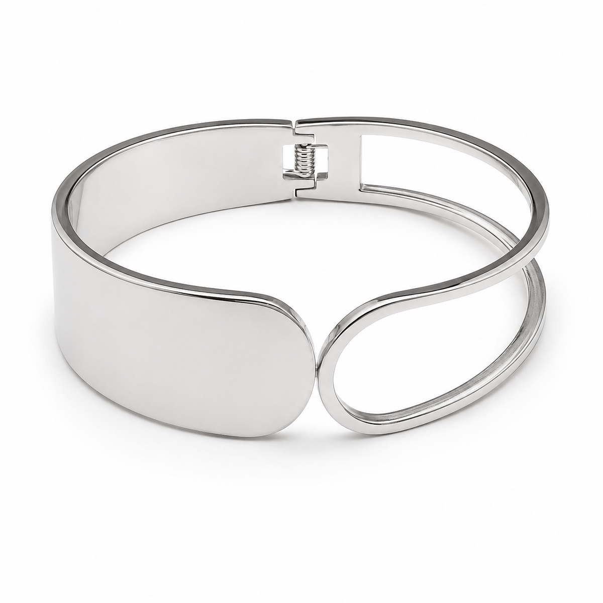 PNC025 – Silver Flat Panel & Oval Cutout Asymmetric Cuff Bangle Narukvica