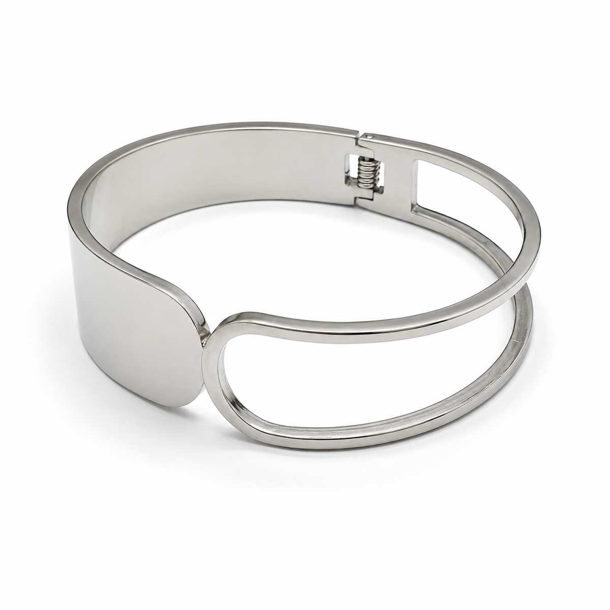 PNC025 – Silver Flat Panel & Oval Cutout Asymmetric Cuff Bangle Narukvica