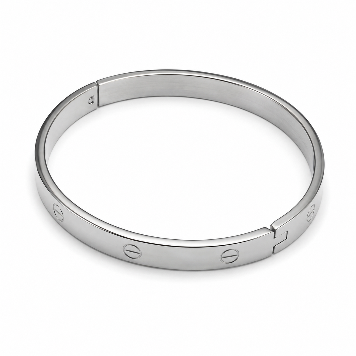 PNC027 – Silver Polished Screw Engraved Rigid Bangle Narukvica