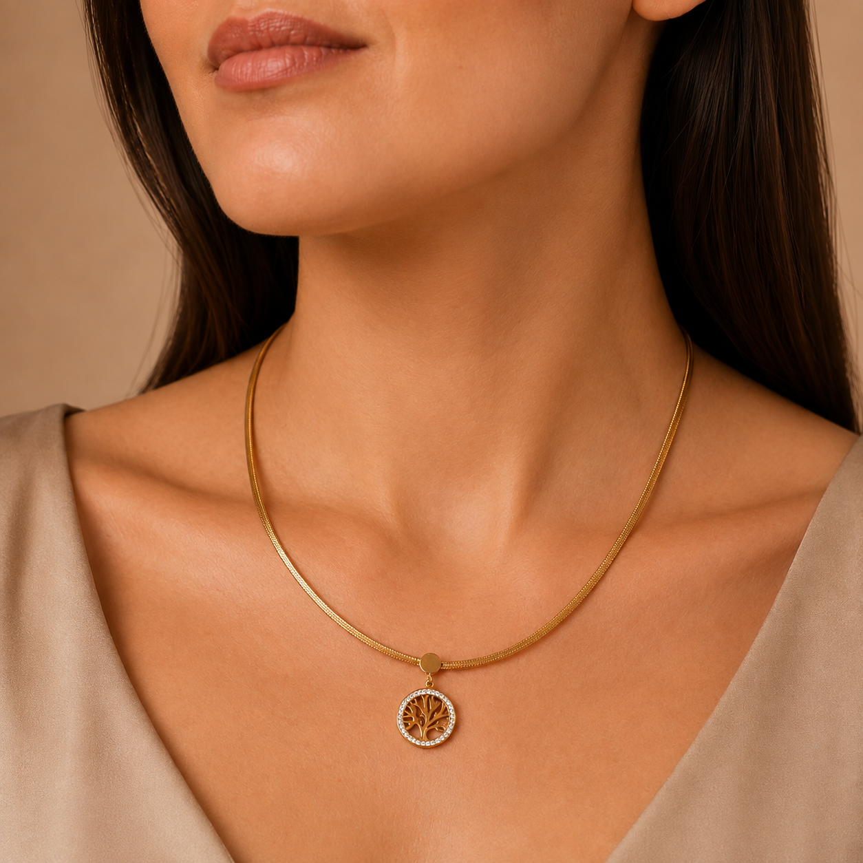 PO001G – Gold Tree of Life Herringbone Ogrlica
